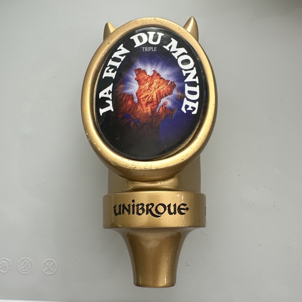 UNIBROUE LA FIN DU MONDE FIGURAL BEER TAP HANDLE RARE SHORTY -DEVIL HORNS